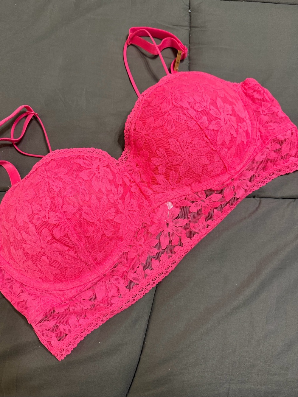 Victoria's Secret Floral Lace Longline Bralette - Hot Pink
